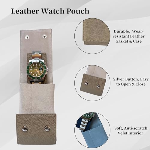 Leather Watch Case, Watch Travel Pouch, Single Watch Box for men and women, Luxury Watch Organizer, Watch Storage (Elephant Grey)