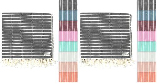Sand Cloud Turkish Beach Towel - Sand Resistant - 100% Certified Organic Turkish Towel - Quick Dry Towel for Beach, Picnic, Blanket or Bath Towel - As Seen on Shark Tank - Gocek (Black) (Pack of 2) - color: Black, size: 37x69 (Pack of 2)