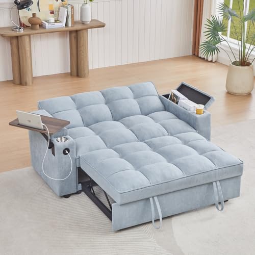 oaaktu 65''Convertible Sleeper Sofa Bed,3-in-1 Pull Out Couch Bed with 360 Degree rotatable Side Table and USB Ports for Living Room,RV (07 Light Grey) - color: 07 Light Grey