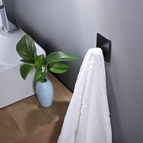DELITON Adhesive Hooks - 4 Pack Towel/Coat Hooks Wall Hook Stick on Bathroom or Kitchen (Matte Black, Stainless Steel) - color: Black