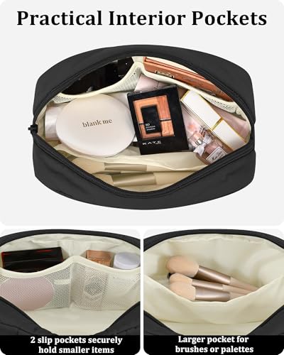 oscaurt Makeup Bag Cosmetic Bag Travel Toiletry Bag for Women Puffy Padded Cosmetic Pouch Purse Wide-open Makeup Organizer Case Travel Essentials - color: Black
