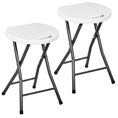VECELO Folding Stool 2-Pack, 18" HDPE Foldable Stool with Iron X-Frame, Solid Bottom Support, 500 lbs Capacity, Lightweight with Handle, Easy Clean, Anti-Slip Feet for Indoor Outdoor, White - color: White, size: Set of 2