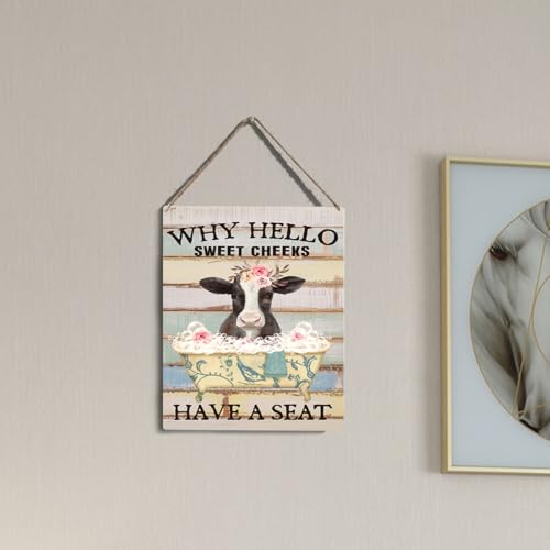 wall-pediments MP 479 Why Hello Sweet Cheeks Have A Seat Cow Bathroom Plaque, 6.7 x 10 Inches Farmhouse Humor Decor - color: Generic 9964