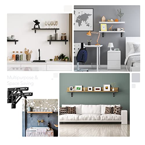 Ravinte 2 Pack 12 Inch Folding Shelf Brackets – Matte Black, Heavy Duty Collapsible Brackets for Tables and Benches – Space-Saving Design - size: 12 Inch