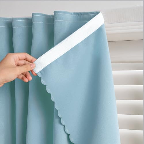 Self Adhesive Curtains - No Drilling, No Rod, Easy to Install Blackout Curtains for Window Blinds,Bedroom(Lake Blue 35 * 59in-1P) - color: Lake Blue, size: 35"W x 59"L (Pack of 1)