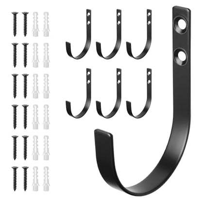 6 Pack Wall Hooks for Hanging, Heavy Duty Metal j Hooks Wall Mounted, No Rust Black Metal Coat Hooks for Living Room, Bathroom, Kitchen, Bedroom, Entryway for Coat, Bag, Hat, Towel, Key, Cup(Black)