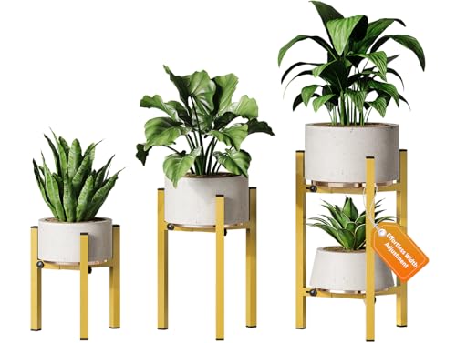 3 Pack Plant Stand Indoor Adjustable, Metal Modern Indoor Plant Stand, Heavy Duty Single Plant Stands Outdoor Corner, Stable Plant Holder Indoor Stand, Fits 8 to 12 Inches Pots, Gold - color: Gold, size: 3 Pack