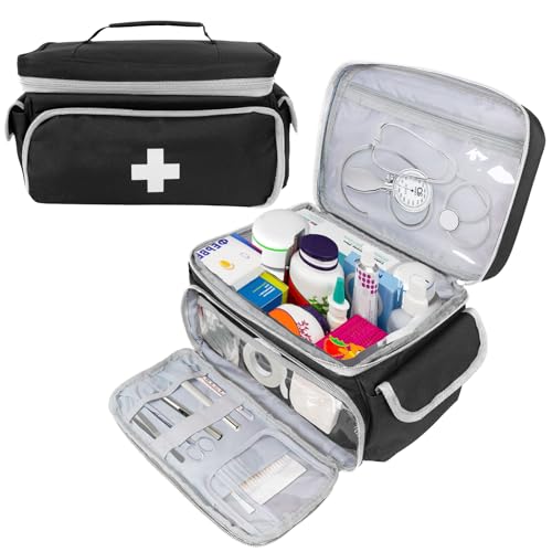 ALSLEA First Aid Bag Empty, Small Medicine Bag Portable Medical Supplies Organizer for Travel, Home, Office, Car, Outdoor, Camping, Hiking (Black) - color: Black