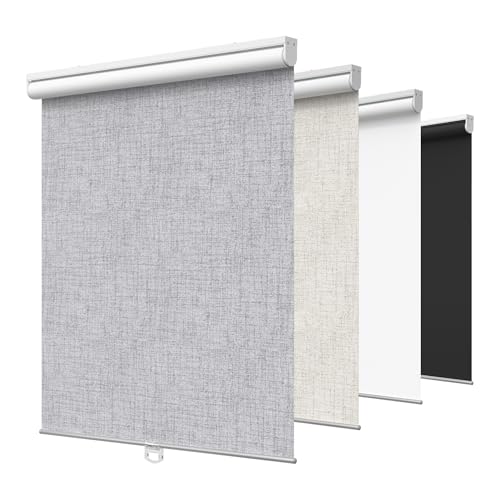 GENIMO 100% Blackout Roller Window Shades, Window Blinds Cordless with Thermal Insulated, UV Protection Fabric, Mini French Door Blinds for Home, Bedroom, Office, Grey, 28" W X 72" H - color: Grey (Standard Roll), size: 28"W x 72"H