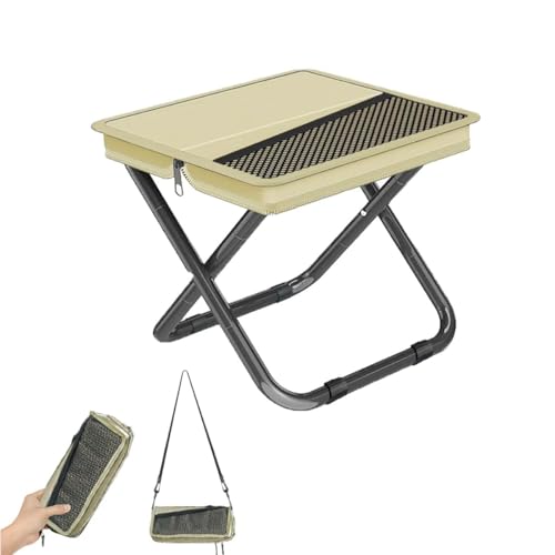 2-in-1 Collapsible Camping Stool & Sling Bag / 220LB Load Capacity Folding Portable Fishing Stool/Collapsible Stool for Camping, Hiking, Fishing, Gardening & Beach Outdoor Activities - color: Khaki, size: Large