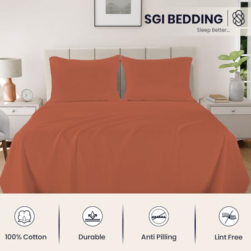 SGI bedding Twin XL Bed Sheets Set – Premium 600 TC Egyptian Cotton, Crisp Cooling Sateen Weave, Extra Soft Hotel Collection, Fits Mattresses Up to 16 Inch Deep, Breathable Long Lasting – Terracotta - color: 15 - Terracotta, size: Twin XL