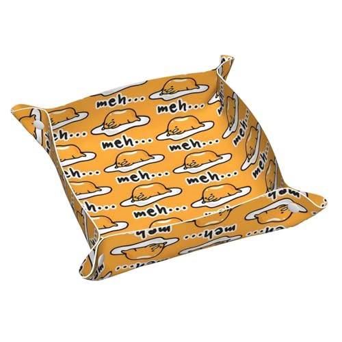 Gudetama Cute Leather Vanity Tray Desktop Storage Organizer, Decorative Catchall Perfume Tray, Bathroom Valet Tray,Nightstand Caddy Holder for Remote Controller Keys Phone Wallet Coin Jewelry, S - color: Gudetama Cute, size: 7.9" x 7.9" x 0.2"
