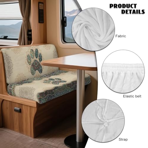 Dog Paw Boho Mandala Print RV Dinette Cushion Covers 2 Pieces Scratch-Resistant Camper Seat Covers Dinette Booth Elastic RV Couch Cover Fuzzy Loveseat Sofa Chair Cover - color: Dog Paw Boho Mandala