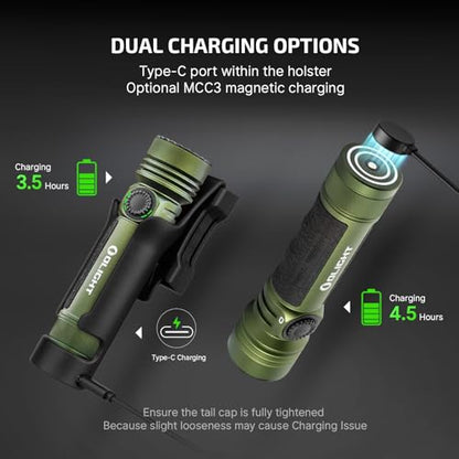 OLIGHT Seeker 4 Pro Rechargeable Flashlights, 4600 Lumens High Powerful Bright LED Light with USB C Holster, Waterproof IPX8 for Emergencies, Camping, Searching (OD Green) - color: OD Green