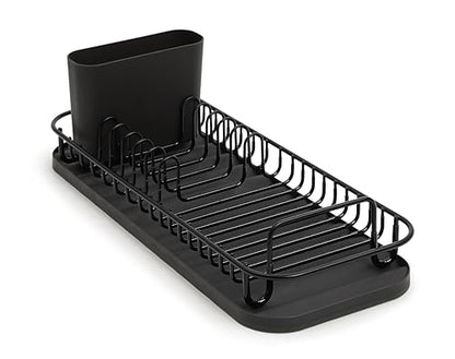 SunnyPoint 304 Stainless Steel NeverRust Compact Dish Drying Rack with Utensil Holder & Removable Drain Tray, Rustproof Small Dish Rack for Kitchen Countertop or Over Sink – Black - color: Blk