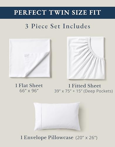 LANE LINEN 100% Organic Cotton Twin Sheets Set, 3Pc Twin Bed Sheets, Soft & Comfy Breathable Cotton Percale Sheets for Twin Size Bed, Dorm Room Essentials Low Pill Fade Resistant White Sheets | Twin Sheet Set, GOTS Certified Organic Cotton Percale - For D