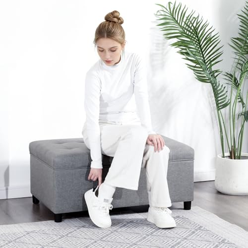 Joveco Rectangular Lift Top Storage Ottoman Bench,Linen Storage Bench for Living Room Entryway Bedroom,Linen Gray - color: Linen Gray