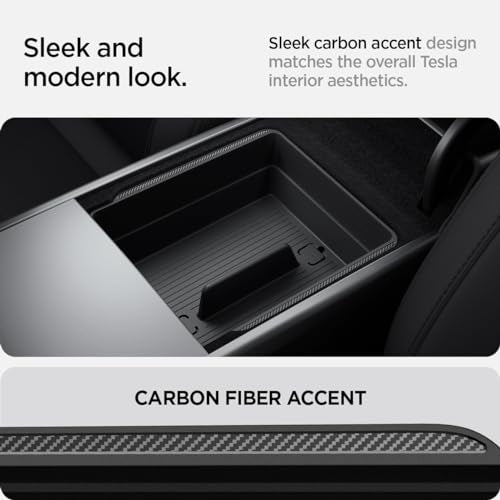 Spigen Armrest Console Organizer for Tesla Model Y Juniper (Standard, Premium & Performance 2026/2025) and Model 3 Highland (Standard, Premium & Performance 2026/25/24) - size: Armrest Console Organizer