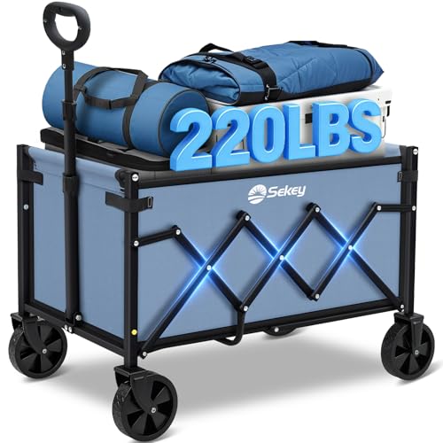 Sekey Wagon Cart with Wheels with 220LBS Capacity,Heavy Duty Wagon Carts Foldable,Lightweight Utility Portable Cart for Grocery, Shopping, Garden, Camping. Blue - color: Blue, size: 220 lbs