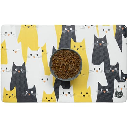 The Cat Ladies Cats Feeding Mat - Waterproof Dishwasher Safe Small Pet Eating Placemat - Cat Dog Food Mats for Food and Water Bowl - Protect Floors from Mess - Black & Yellow Cats - color: Black and Yellow Cats