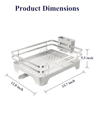 Kitsure Dish Drying Rack - Multi-Functional Dish Rack for Kitchen Counter with Cutlery Holder, Rust-Proof Storage Solution with Rotatable, 15.7" x 12.0" x 5.5", Sliver Grey - color: Sliver Grey