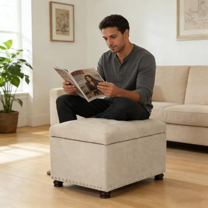Joveco Storage Ottoman, 24" Fabric Rectangle Tufted Bench Foot Rest Stool for Living Room Bedroom, Beige - color: Beige