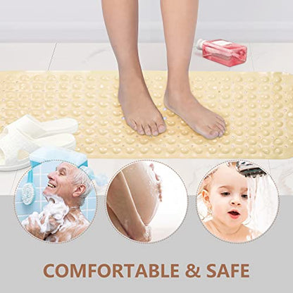 Sheepping Baby Bath Mat for Tub Non Slip Extra Long Cover Bathtub Mat for Toddler Kids 40 X 16 Inch - Eco Friendly Infant Bath Tub Mat with 200 Big Suction Cups,Machine Washable Shower Mat - color: Yellowed Cream