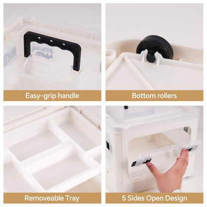DOUKE 22qt Medicine Organizer Storage Box – Plastic First Aid Box Empty with Lid, Stackable Medical Container with Handle & Wheels, Sturdy BPA-Free Case with Tray for Medication & Supplies