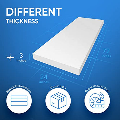 AK Trading Upholstery Foam High Density Cushion (Seat Replacement, Foam Sheet, Foam Padding), 3" H x 24" W x 72" L - style: 3 Inch H X 24 Inch W x 72 Inch L