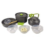 Camping Cookware Set Aluminum Nonstick Portable Outdoor Tableware Kettle Pot Cookset Cooking Pan Bowl for Hiking BBQ Picnic - color: Green