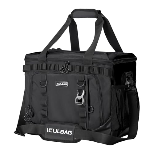 Soft Travel Coolers Bags Insulated Cooling 16hour for Camping Hiking Beach Travel Soft Sided Insulated Cooler Bag 20/48Cans for Women Men - color: Black, size: 35L