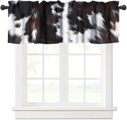 Farm Cowhide Valance, Rustic Western Black White Cow Cattle Animal Fur Print Blackout Short Window Treatment for Home Farmhouse Kitchen Bedroom Cafe, 54x18inch - color: Cowhide-7