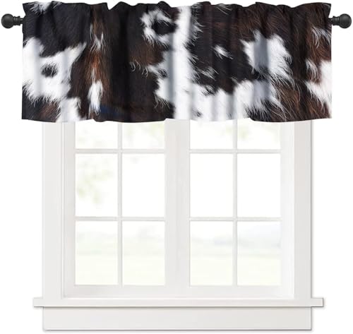 Farm Cowhide Valance, Rustic Western Black White Cow Cattle Animal Fur Print Blackout Short Window Treatment for Home Farmhouse Kitchen Bedroom Cafe, 54x18inch - color: Cowhide-7