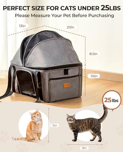BurgeonNest Top-Expandable Large Cat Carrier, Soft-Sided Cat Bag for Medium & Large Cats Up to 25 lbs, Upgraded Small Dog Car Seat, Pet Travel Bag with Semi-Open Canopy - size: Large