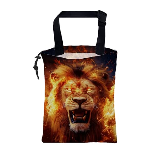 Car Garbage Bag Firce Lion Burning Flame Hanging Canvas Car Trash Bag Drawstring Car Back Seat Organizer for Car Back Front Seat Console with Adjustable Buckle - color: Firce Lion Burning Flame