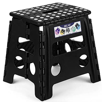 Delxo Folding Step Stool, 13 inch Non-Slip Foldable Stools Up to 300 LBS, Step Stool with Handle, Lightweight for Kitchen, Bathroom, Bedroom, Garden, Black, 1PC - color: Black, size: 13 Inch