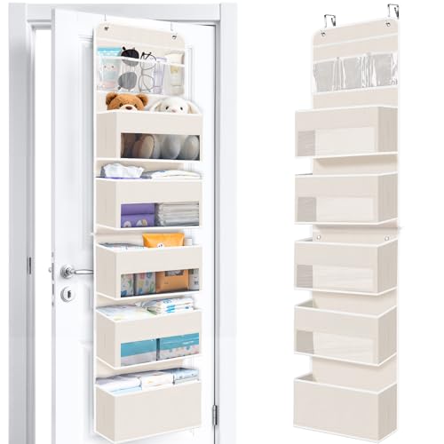 WISELIFE 6-Tier Over The Door Organizer Storage Detachable Design Door Hanging Storage Organizer with Clear Window Behind The Door Storage for Nursery Bedroom Bathroom Pantry Closet Beige - color: Beige, size: 6-Tier
