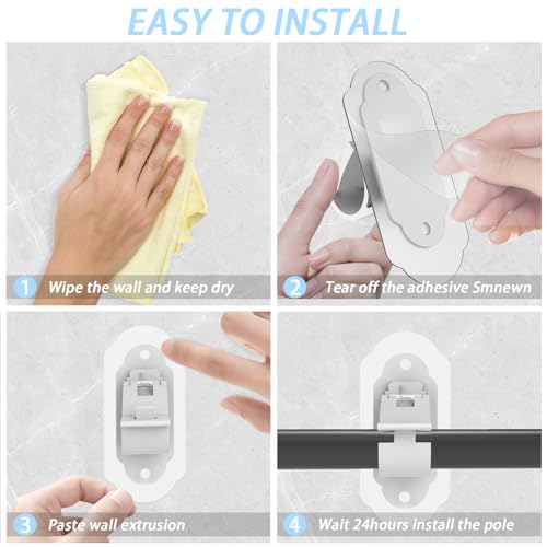 No Drill Curtain Rod Brackets， No Drill Needed Curtain Rod Holders, Adhesive Curtain Rod Holder，Multipurpose Nail Free Stick on Curtain Rod Hooks Self Adhesive Rod Holder Hooks（White 4Pcs） - color: White-4pcs