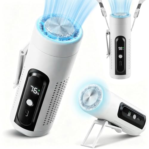 Portable Handheld Fan with Ice Cooling Plate, 3 in 1 Mini Personal Fan with Light & Clip, 5 Speed Rechargeable Fan with LED Display & Hidden Stand, Hands Free Camping Fan for Travel, Desk (White) - color: F9A-W