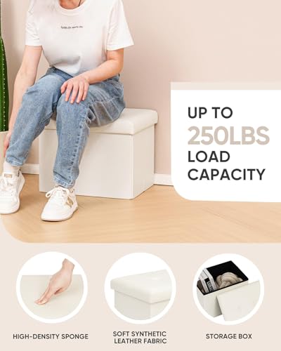 B FSOBEIIALEO Folding Storage Ottoman, Faux Leather Footrest Seat Coffee Table Toy Chest Kids, White 16.5"x12.6"x12.6" - color: White 16.5"x12.6"x12.6"