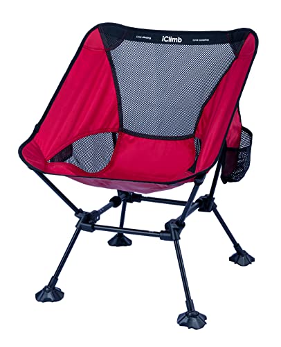 iClimb Ultralight Compact Camping Folding Beach Chair with Anti-Sinking Large Feet and Back Support Webbing (Red - Square Frame) - color: Red (Square Frame)