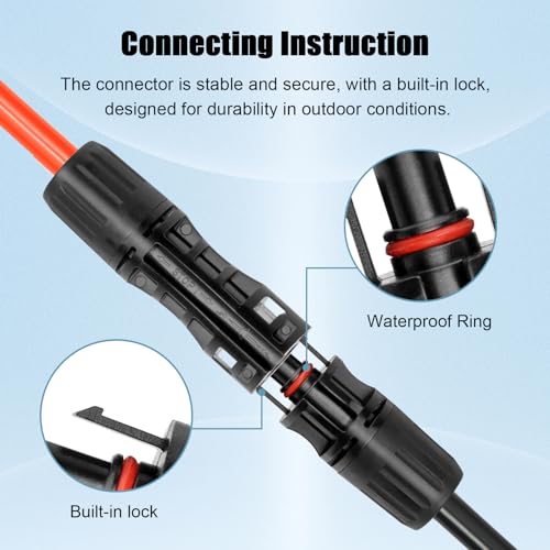 8 AWG Solar Extension Cable 10FT Black + 10FT Red, 8 Gauge Solar Panel Wire Male to Female Tinned Copper Wire for Solar Panel, Automotive, RV, Boat, Outdoors - size: 8AWG 10FT