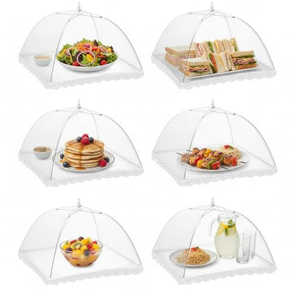 6 Pack Mesh Food Covers 17 Inch, White Pop-Up Food Tents, Collapsible Umbrella Screen Covers for Parties, BBQs, Picnics, Outdoor Camping Dining, Reusable Fly Cover - size: White