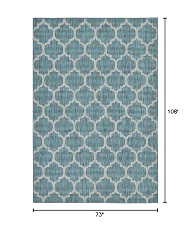 Unique Loom Outdoor Trellis Collection Area Rug (6' 1" x 9' Rectangle, Teal/ Gray) - color: Teal/Gray, size: 6'1" x 9' (Rectangular)