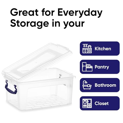 Superio Clear Plastic Storage Bin with Lid, 3.5 Qt, Non-Toxic, BPA Free, Odor Free, Organizer Storage Box, Stackable Plastic Tote for Home, Garage, School, and Office, X-Small - size: 9.75" x 6.6" x 4.75"
