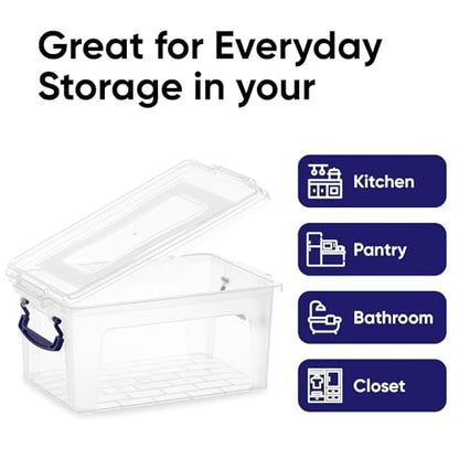 Superio Clear Plastic Storage Bin with Lid, 3.5 Qt, Non-Toxic, BPA Free, Odor Free, Organizer Storage Box, Stackable Plastic Tote for Home, Garage, School, and Office, X-Small - size: 9.75" x 6.6" x 4.75"