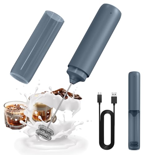 CIRCLE JOY Rechargeable Milk Frother Hanheld, Dual Ring Electric Coffee Frother, Portable Hand Frother Wand Drink Mixer for Matcha Lattes Cappuccino, Kitchen Gifts, Blue - color: Storage Cover/Blue, size: Rechargeable