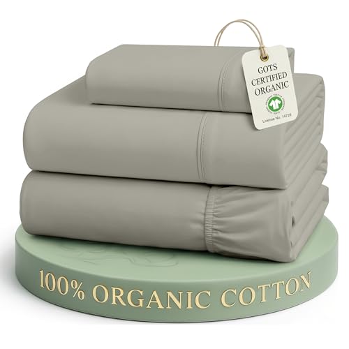 LANE LINEN 100% Organic Cotton Sheets Twin Size, Soft & Comfy Mercerized Fully Elasticized Naturally Temperature Regulating Sustainably Produced Luxury Hotel Quality Cotton Twin Sheet Set- Silver - color: 06: Silver, size: Twin