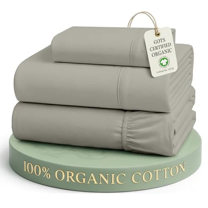 LANE LINEN 100% Organic Cotton Sheets Twin Size, Soft & Comfy Mercerized Fully Elasticized Naturally Temperature Regulating Sustainably Produced Luxury Hotel Quality Cotton Twin Sheet Set- Silver - color: 06: Silver, size: Twin