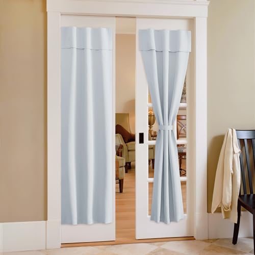 NICETOWN Blackout French No Drill Door Curtain Greyish White 26" W x 72" L, Self-Adhesive Portable Thermal Insulated Cover for Door Window, Bedroom & Living Room, 1 Panel - color: Greyish White, size: 26"W x 72"L (Pack of 1)